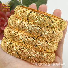 Renevo 24K Gold-Plated Dubai Bridal Pattern Bracelet Saudi Nigeria Women's Banquet Alluvial Gold Bracelet in Stock