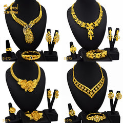 Renevo New 24K Dubai Bride Wedding Jewelry Suit Nigeria Women's Necklace Earring Bracelet Ring Ornament