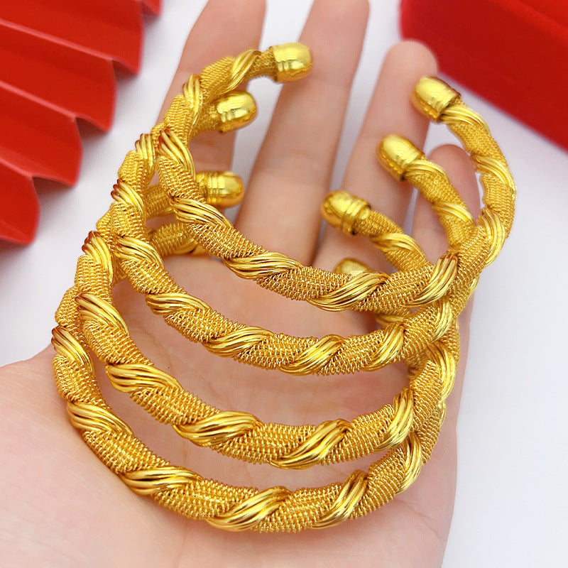 Renevo Fashion New Brushed Flower Wavy Alluvial Gold Bracelet Dubai Open Copper Bracelet Ladies