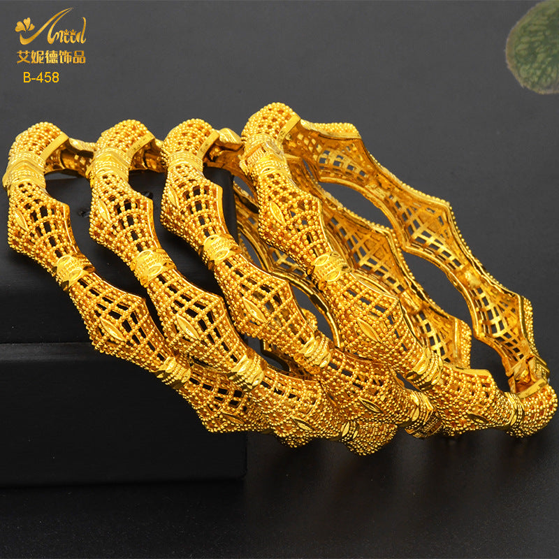 Renevo Dubai Wedding India Nigeria Women's Bride Alluvial Gold Bracelet 24K Gold Plated Bracelet Ornament