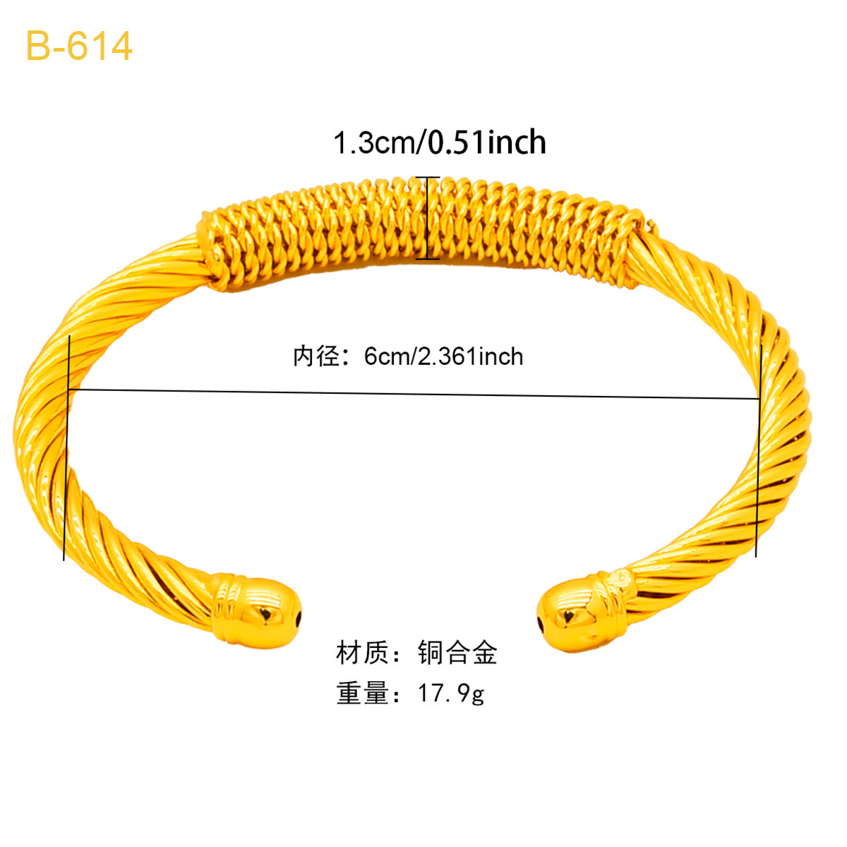 Renevo Fashion New Gold-Plated Twist Coil Open-Ended Bracelet Middle East Bride Wedding Women's Alluvial Gold Bracelet Hot Sale