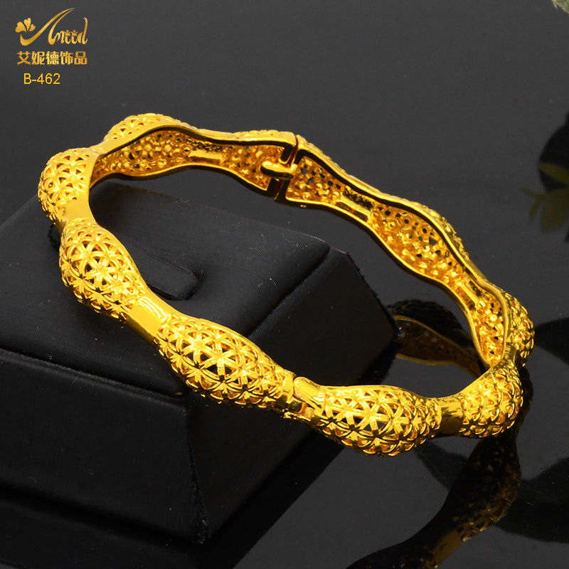 Renevo Dubai 24K Gold Plated Bracelet India Bride Wedding Jewelry Gold Bracelet Middle East Women's Bracelet