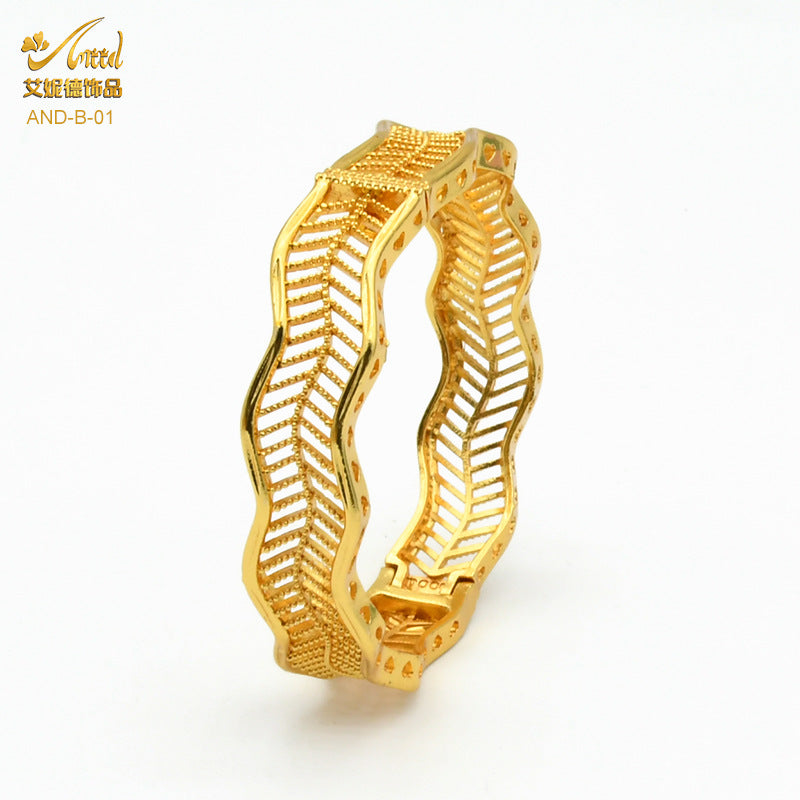 Renevo 24K Gold-Plated Dubai Bridal Pattern Bracelet Saudi Nigeria Women's Banquet Alluvial Gold Bracelet in Stock