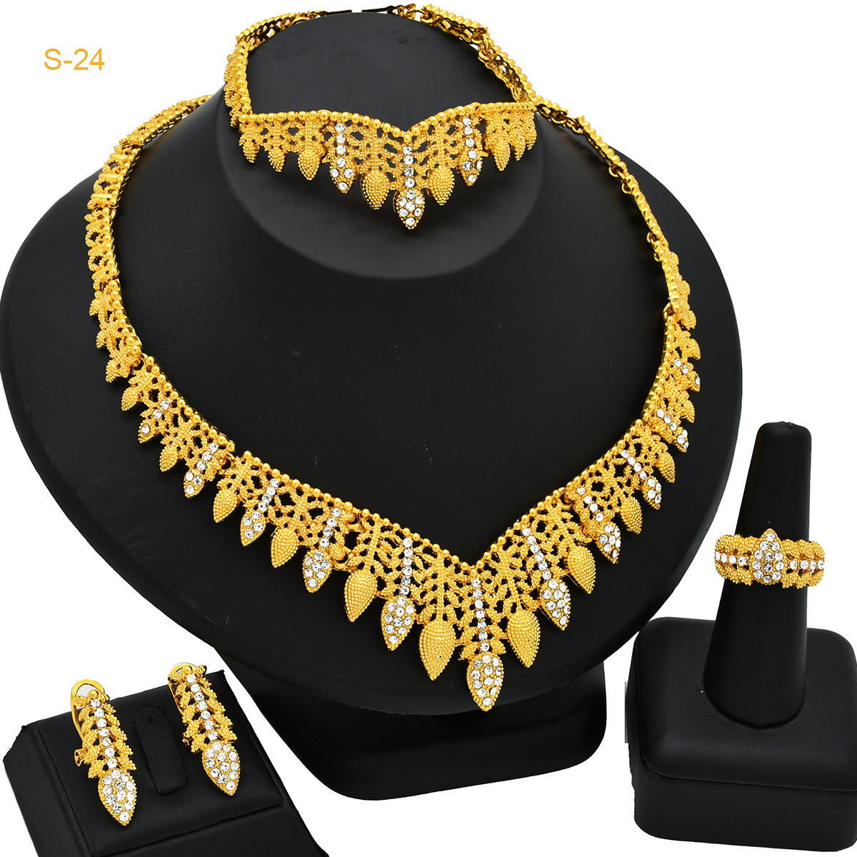 Renevo Supply Middle East 24K Gold Jewelry Suit African Women's Wedding Bride Necklace Ring Earring Bracelet Four-Piece Set