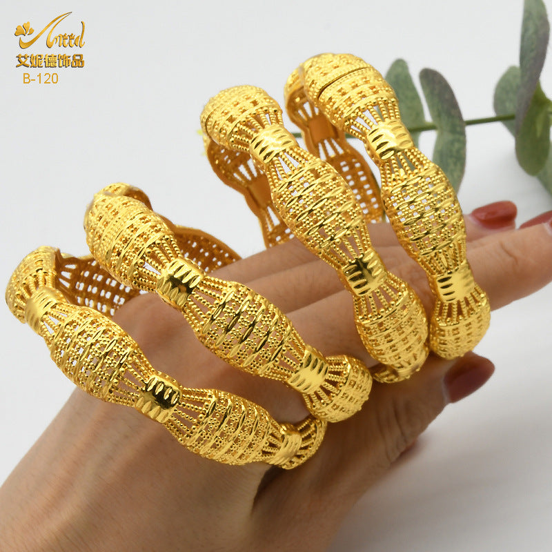 Renevo Alloy Spring Women's Indian Alluvial Gold Jewelry Bracelet Ring Gold-Plated Hollow Ornament Accessories Bridal Bracelet