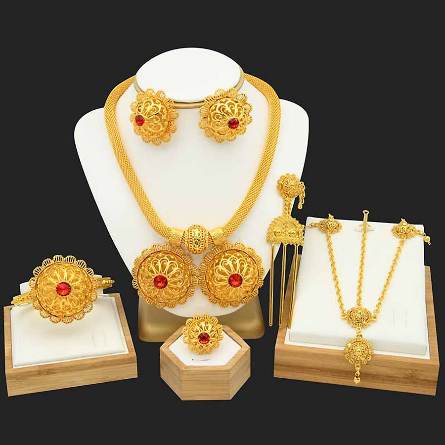 Renevo Vietnam Placer Gold Plated Alloy Jewelery Suit African Bride Ornament Ethiopia Women's Six-Piece Set