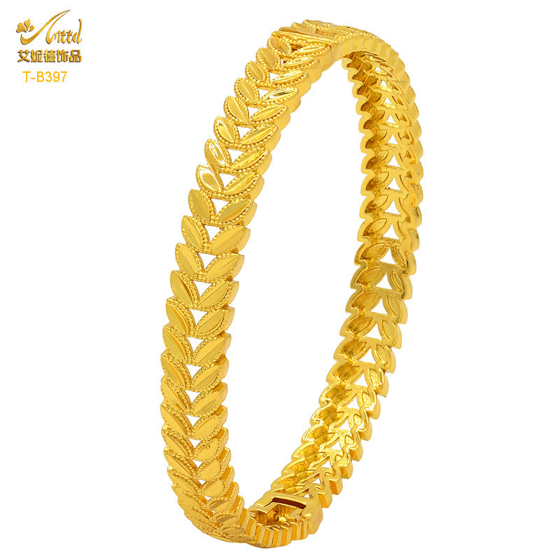 Renevo Hot Selling Women's Alluvial Gold Bracelet Bangles 24K Gold-Plated Hollow Carved Totem Bridal Bracelet