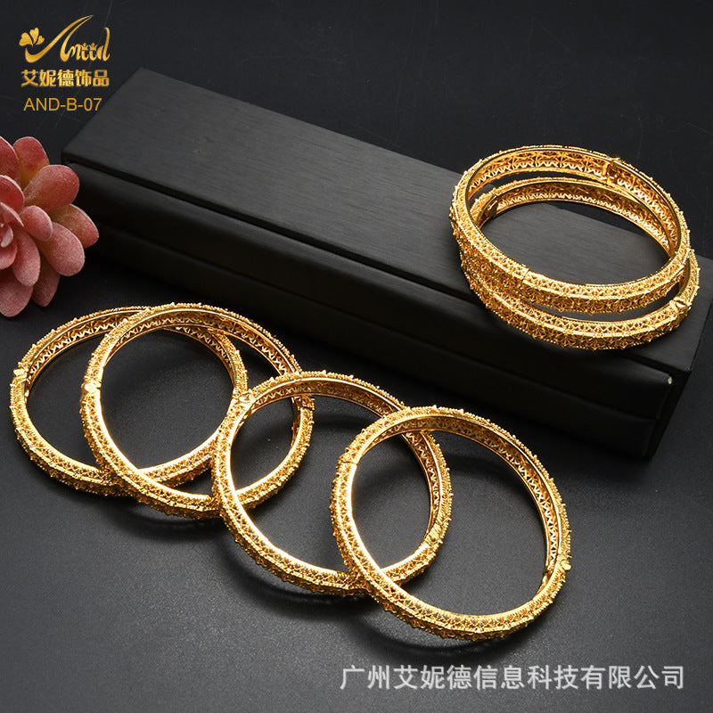 Renevo Delivery Dubai Bride 24K Gold-Plated Hollow Bracelet African Nigeria Ethnic Vietnam Placer Gold Bracelet