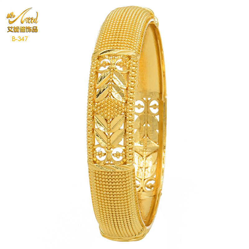 Renevo Hot Selling Alloy Gold Plated Bracelet Dubai Bride Indian Affordable Luxury Style Women's Wedding Alluvial Gold Bracelet Ornament