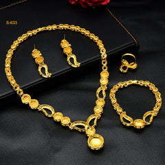 Renevo 24K Jewelry Set Necklace Earring Bracelet Ring Hot Sale Indian Bride Ornament Suit Manufacturer