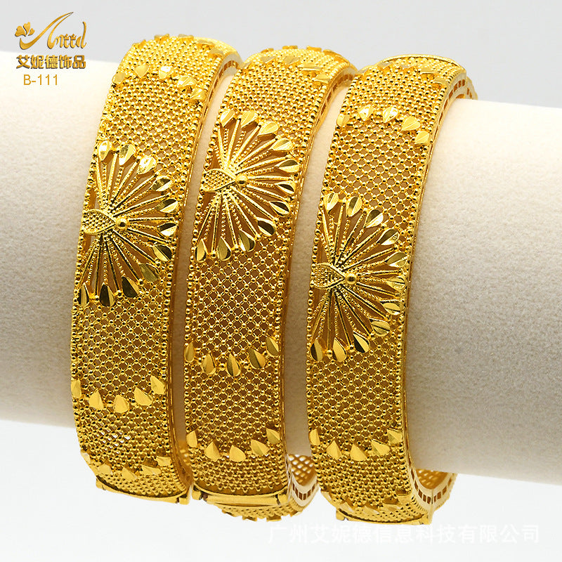 Renevo 24K Alloy Dubai Bridal Bracelet New Popular Middle East Indian Women's Wedding Gold Bracelet in Stock