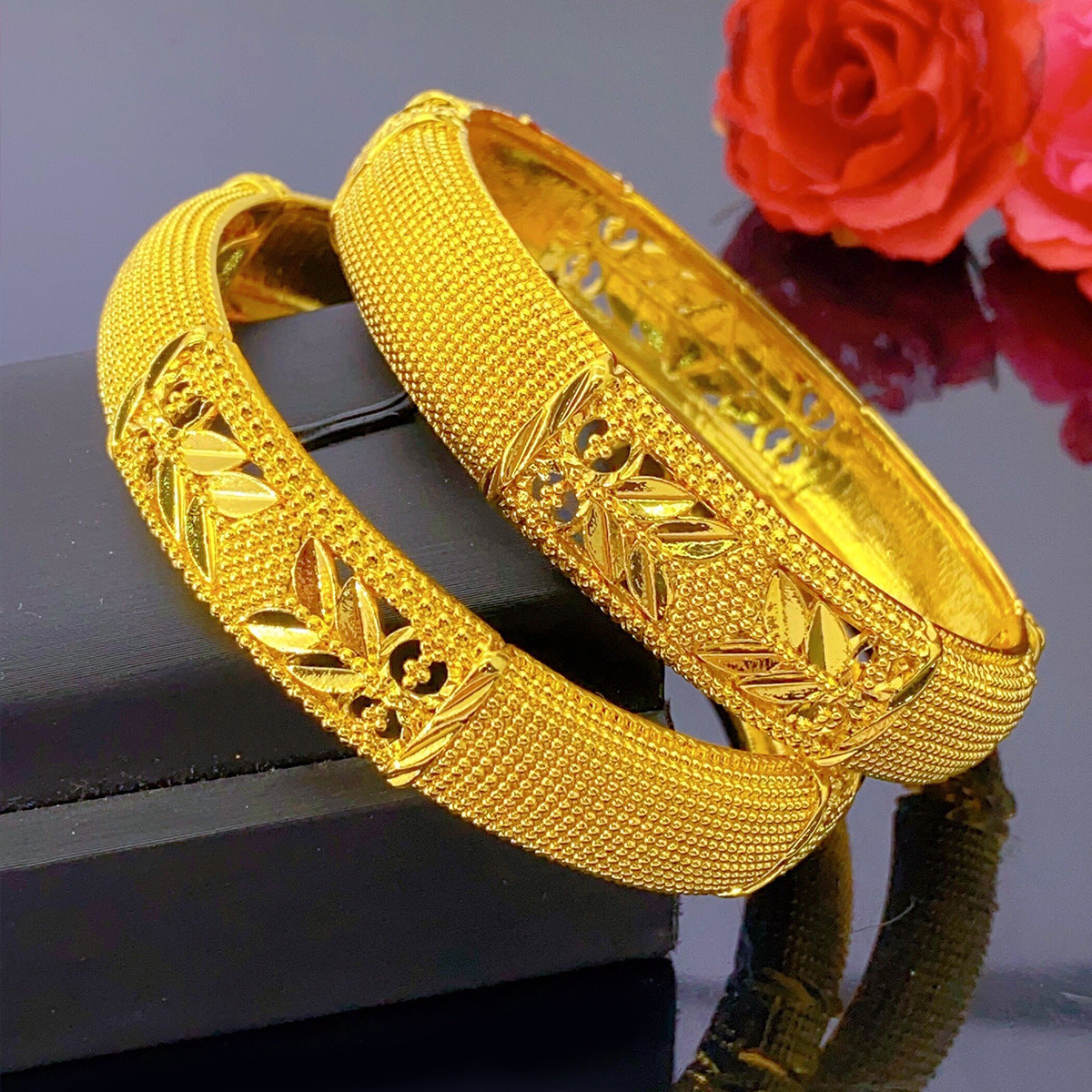 Renevo 24K Gold Middle East Dubai Three-Dimensional Carved Buckle Bracelet Not Easy to Fade Women's Vietnam Placer Gold Bracelet