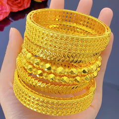 Renevo Dubai Bride 24K Hollow Alloy Open-Ended Bracelet Vietnam Placer Gold Women's Wedding Bracelet in Stock