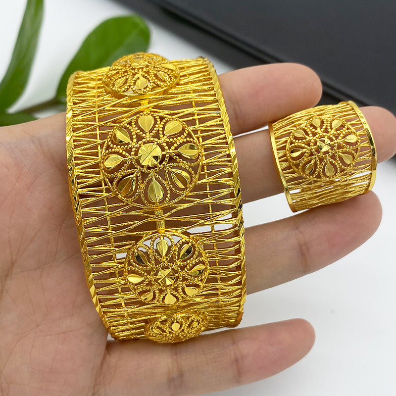 Renevo Hot Selling Dai Brass Flowers Openings Bracelet Female 24K Gold Plated Dubai India Nigeria Bridal Bracelet