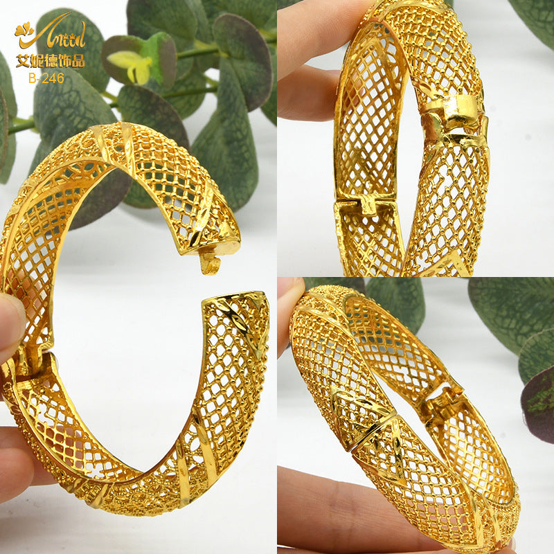 Renevo 24K Dubai Alluvial Gold Bracelet Ornament Gold Bracelet Indian Bride Wedding Alluvial Gold Bracelet Gift in Stock