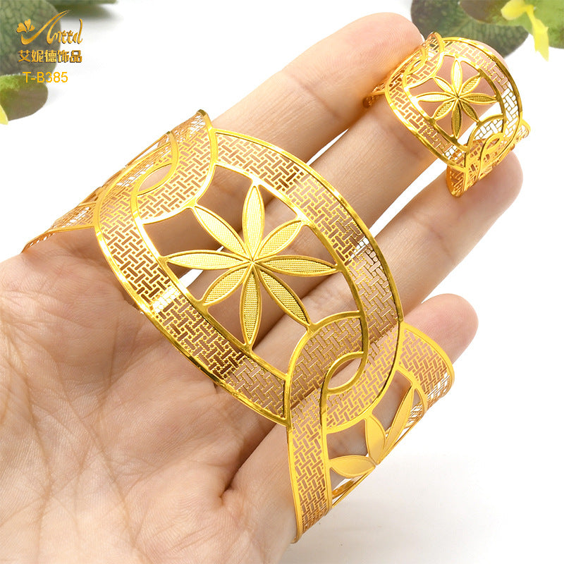 Renevo Indian Jewelry Bracelet 24K Gold Plated Ornament Bracelet Female Nigeria Bracelet Alluvial Gold Bracelet in Stock