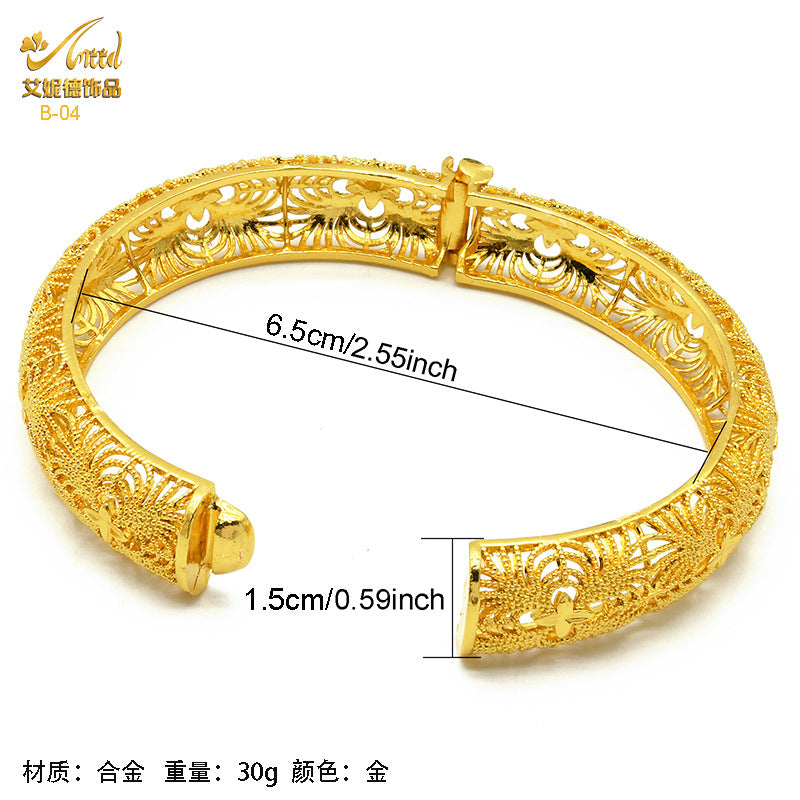 Renevo Hot Selling Alloy Gold Plated Bracelet Dubai Bride Indian Affordable Luxury Style Women's Wedding Alluvial Gold Bracelet Ornament