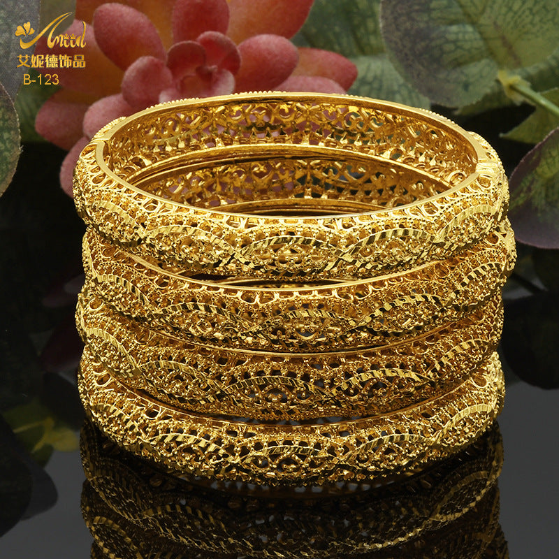 Renevo Alloy Spring Women's Indian Alluvial Gold Jewelry Bracelet Ring Gold-Plated Hollow Ornament Accessories Bridal Bracelet