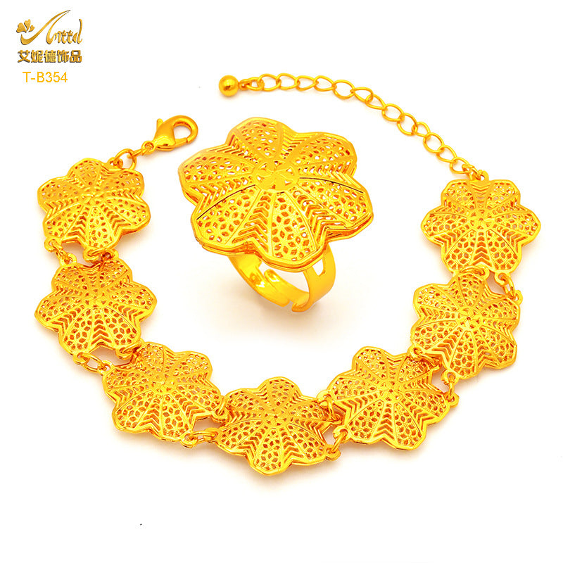 Renevo Vietnam Placer Gold Light Luxury Bracelet Ring Suit Xinjiang Lady Wedding Accessories Tik Tok Live Stream Same Style