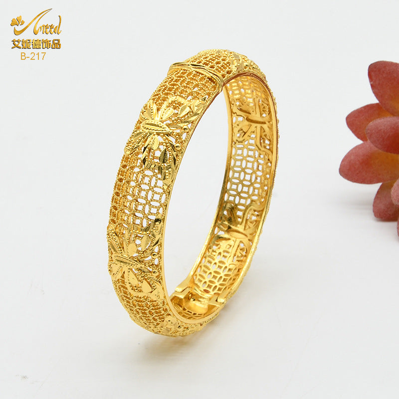 Renevo Hot Selling Women's Alluvial Gold Bracelet Bangles 24K Gold-Plated Hollow Carved Totem Bridal Bracelet