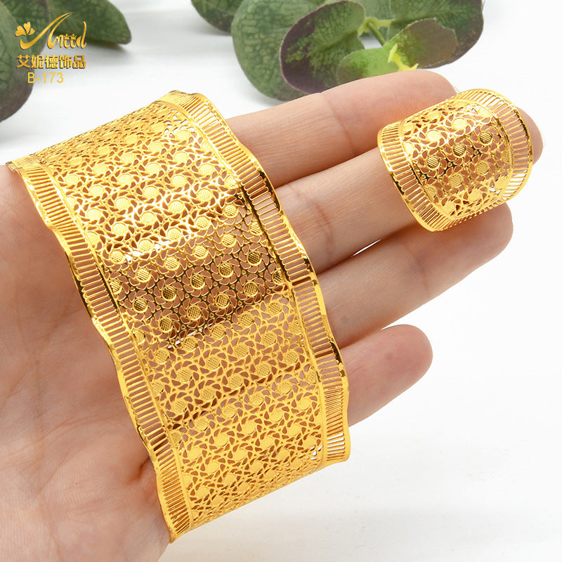 Renevo Ladies New Copper Bracelet Ring Middle East Indian Bridal Wedding Alluvial Gold Jewelry in Stock Bracelet