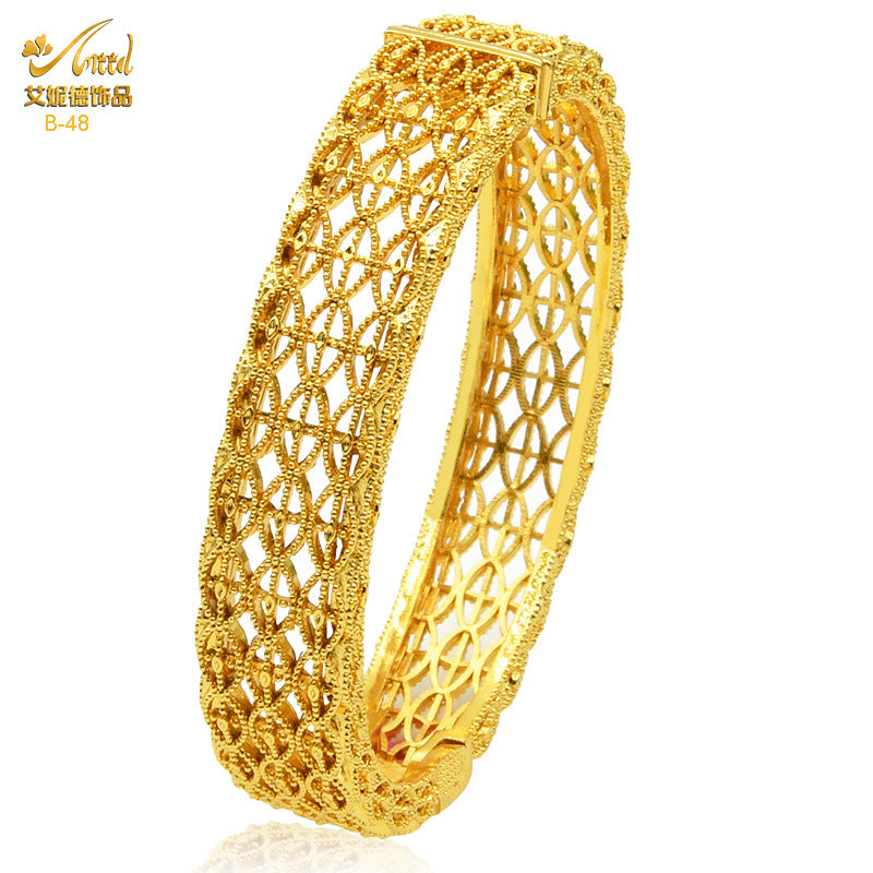 Renevo 24K Alloy Dubai Bridal Bracelet New Popular Middle East Indian Women's Wedding Gold Bracelet in Stock