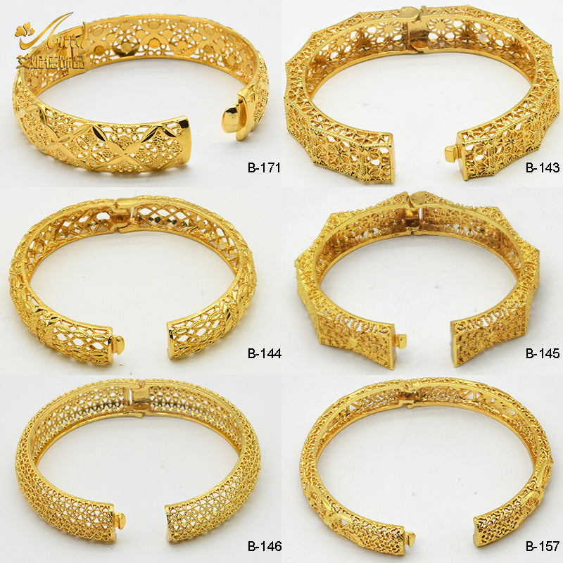 Renevo 24K Bracelet Dubai Bridal Wedding Can Be Open-Ended Bracelet Indian Banquet Ladies Alluvial Gold Bracelet in Stock