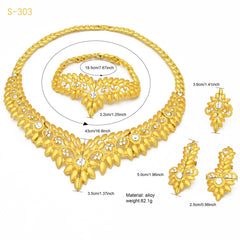 Renevo Fashion Flower Full Diamond Jewelry Four-Piece Necklace Earring Bracelet Ring 24K Gold Middle East Dubai Ornament