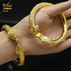 Renevo Hot Sale Gold Plated Copper Bracelet 24K Bridal round Beads Wedding Jewelry Dubai Women Open-Ended Bracelet