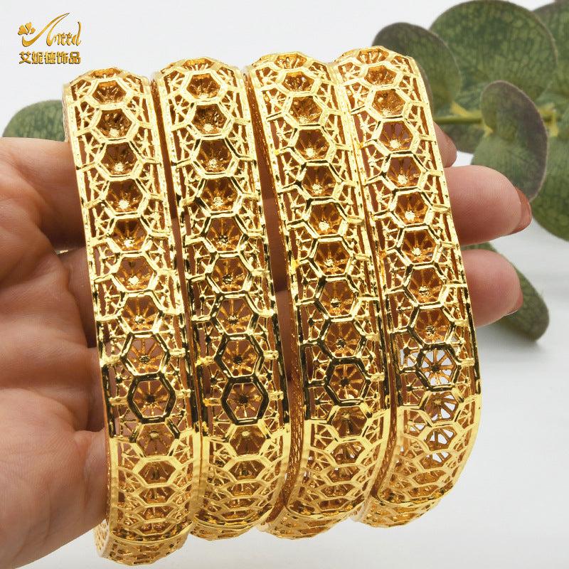 Renevo Alloy Spring Women's Indian Alluvial Gold Jewelry Bracelet Ring Gold-Plated Hollow Ornament Accessories Bridal Bracelet