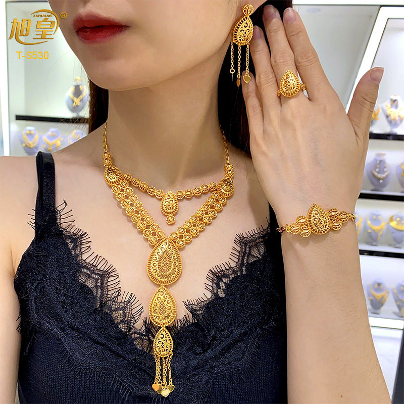 Renevo Hot Selling Dubai Gold Not Easy to Fade Tassel Necklace Bracelet Ring Earrings Suit Manufacturer