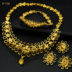 Renevo Middle East Supply Gold-Plated Diamond Bridal Ornament Four-Piece Set Necklace Earrings Bracelet Ring Jewelry Suit