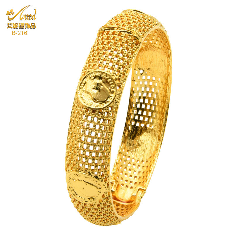 Renevo Middle East Dubai Copper Alloy Bracelet Hot Selling Ladies Alluvial Gold Bracelet Bangles Source in Stock Lot