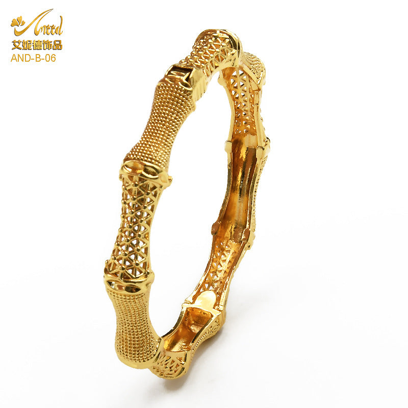 Renevo Middle East Dubai Copper Alloy Bracelet Hot Selling Ladies Alluvial Gold Bracelet Bangles Source in Stock Lot