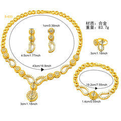 Renevo 24K Jewelry Set Necklace Earring Bracelet Ring Hot Sale Indian Bride Ornament Suit Manufacturer