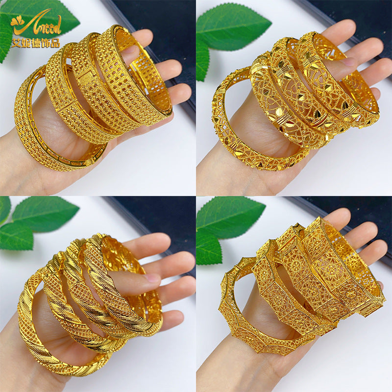 Renevo Dubai Wedding India Nigeria Women's Bride Alluvial Gold Bracelet 24K Gold Plated Bracelet Ornament