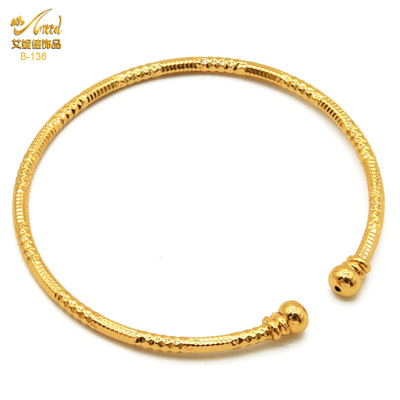 Renevo Dubai 24K Gold Plated Thin Bracelet India Bride Wedding Jewelry Gold Bracelet Middle East Women's Bracelet