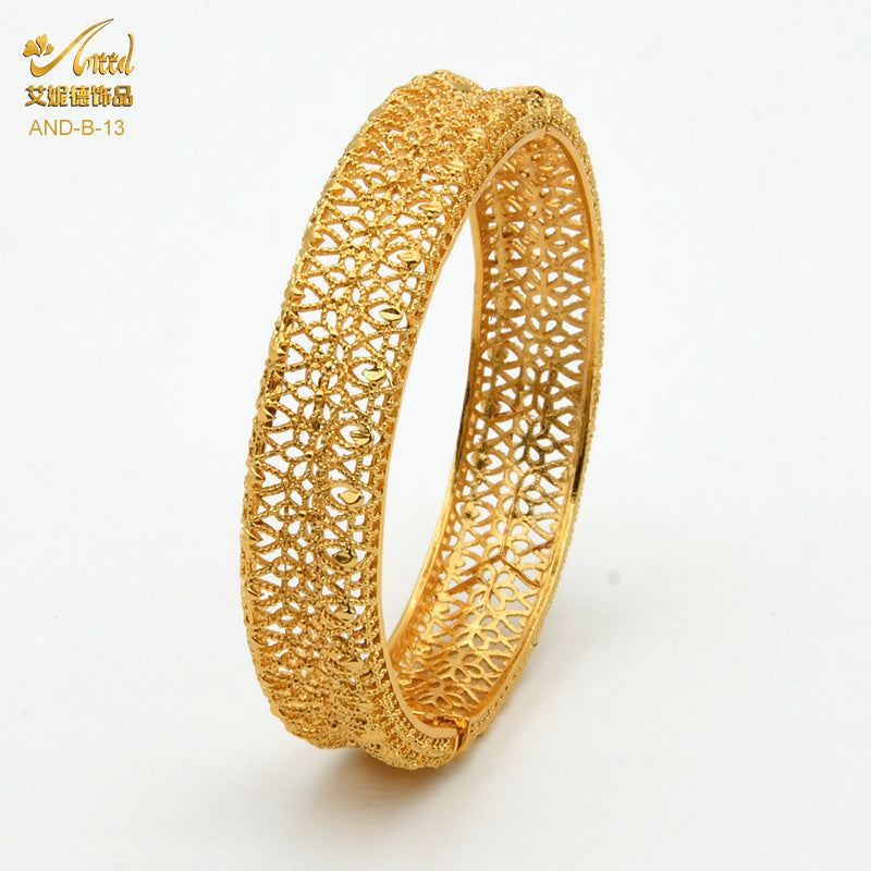 Renevo Middle East Dubai Copper Alloy Bracelet Hot Selling Ladies Alluvial Gold Bracelet Bangles Source in Stock Lot