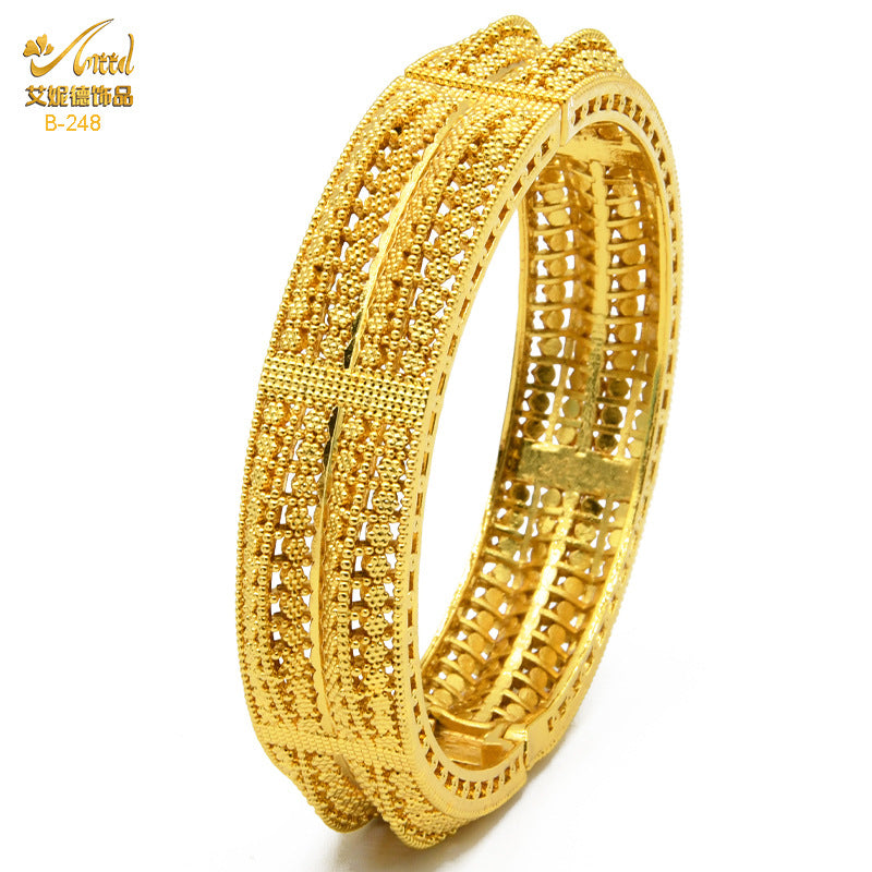 Renevo Hot Selling Women's Alluvial Gold Bracelet Bangles 24K Gold-Plated Hollow Carved Totem Bridal Bracelet