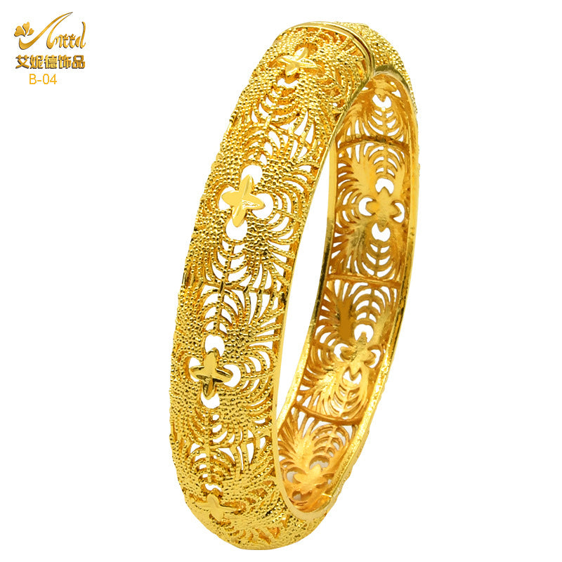 Renevo 24K Gold-Plated Dubai Bridal Pattern Bracelet Saudi Nigeria Women's Banquet Alluvial Gold Bracelet in Stock