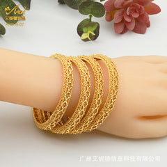 Renevo Delivery Dubai Bride 24K Gold-Plated Hollow Bracelet African Nigeria Ethnic Vietnam Placer Gold Bracelet