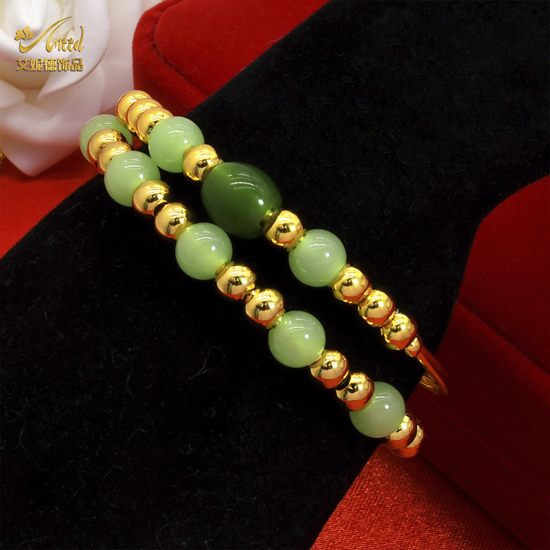 Renevo Vietnam Placer Gold Brass Gold-Plated Bracelet Transfer Beads Push-Pull Agate Stone Bracelet Women's round Beads Bracelet Xiaohongshu