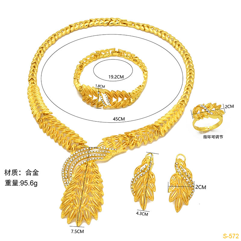 Renevo 24K Dubai Gold Jewelry Suit African Popular Jewelry Earrings Four-Piece Set Factory in Stock