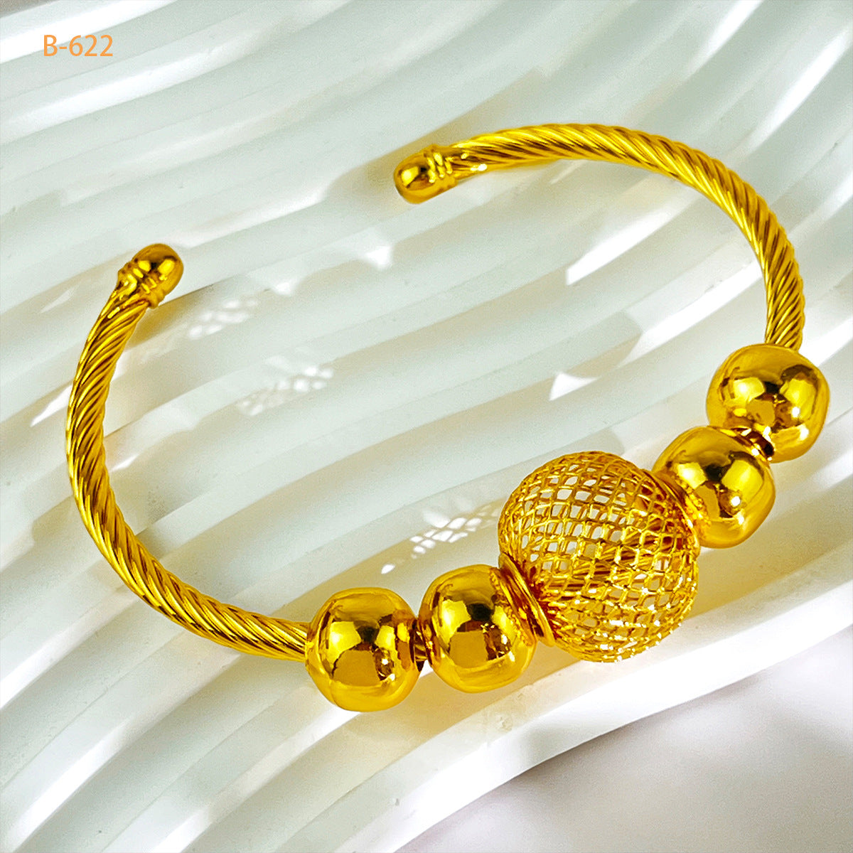 Renevo Dubai Bridal Women's Wedding Bracelet 24K Gold Plated Coil Mesh Alluvial Gold Bracelet Non-Fading in Stock Pin