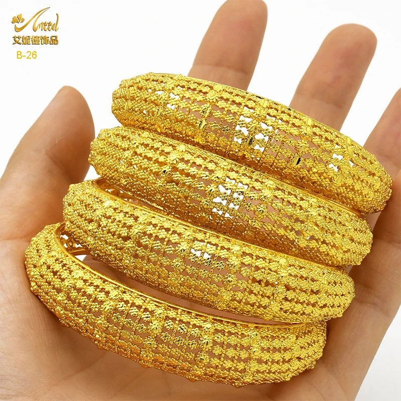 Renevo Middle East Bride 24K Gold-Plated C- Type Hollow Bracelet Small Commodity Popular Alluvial Gold Bracelet in Stock