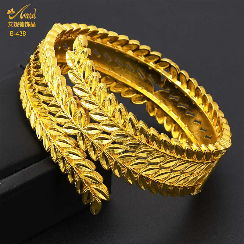 Renevo 2023 Hot Brass Peacock Bracelet Hollow Wheat Leaf Bracelet Imitation Gold Accessories Open Bracelet Jewelry Batch