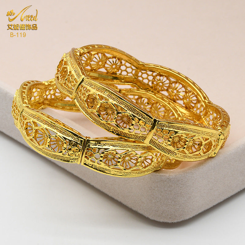 Renevo Alloy Spring Women's Indian Alluvial Gold Jewelry Bracelet Ring Gold-Plated Hollow Ornament Accessories Bridal Bracelet