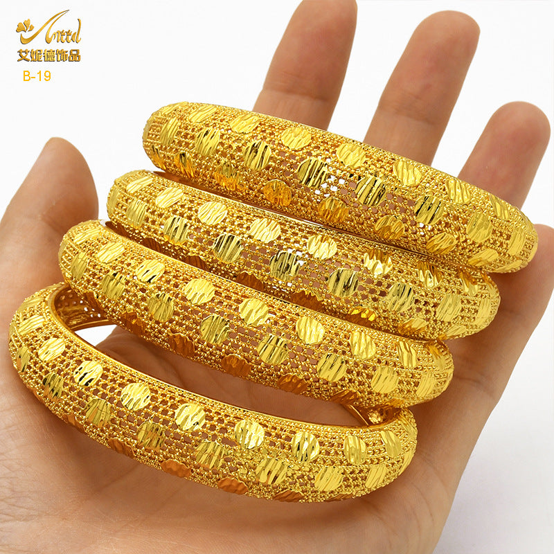 Renevo Middle East Bride 24K Gold-Plated C- Type Hollow Bracelet Small Commodity Popular Alluvial Gold Bracelet in Stock