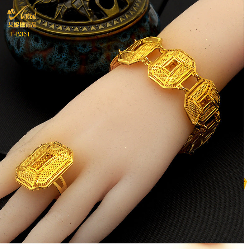 Renevo Ethnic Bracelet + Ring Suit Hot Selling Product 24K Gold-Plated Bracelet Women's Bracelet