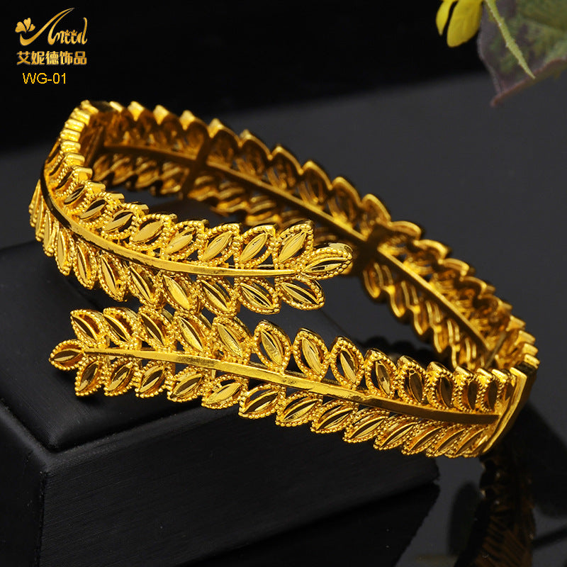 Renevo 2023 Hot Brass Peacock Bracelet Hollow Wheat Leaf Bracelet Imitation Gold Accessories Open Bracelet Jewelry Batch